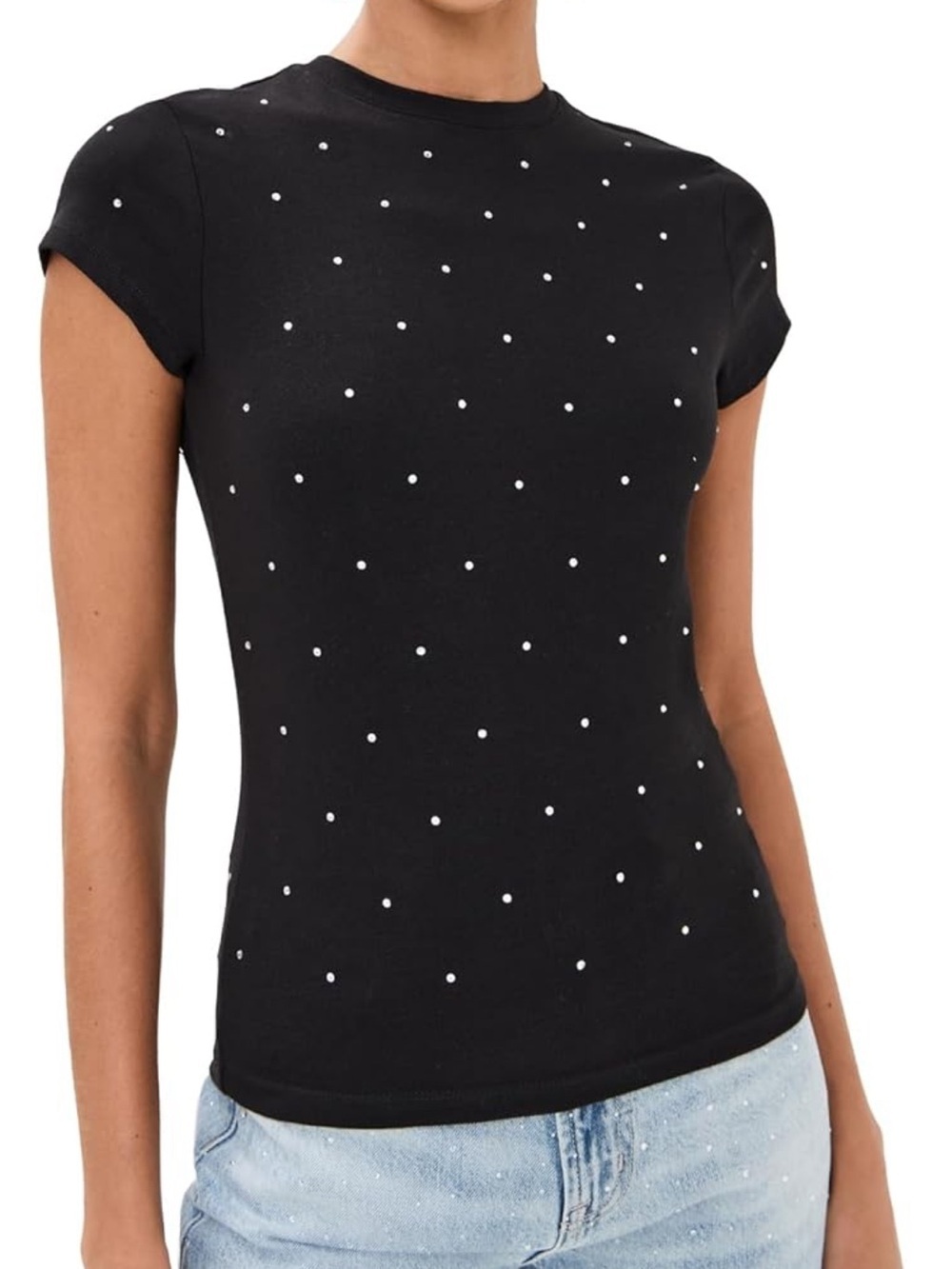 GOOD AMERICAN Crystal Baby Tee in Black